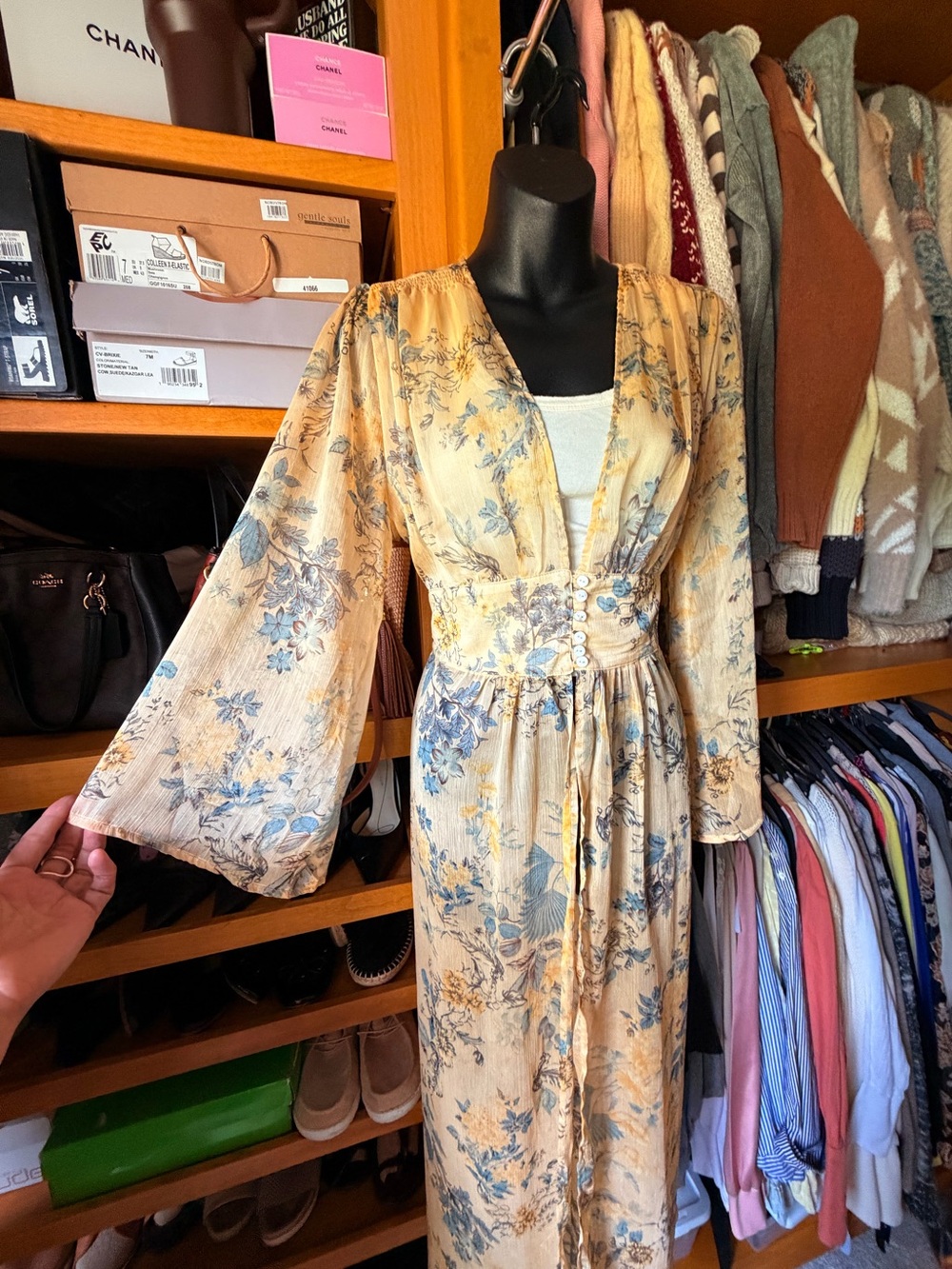 KORI Floral Sheer Coverup Kimono - Yellow Blue EUC